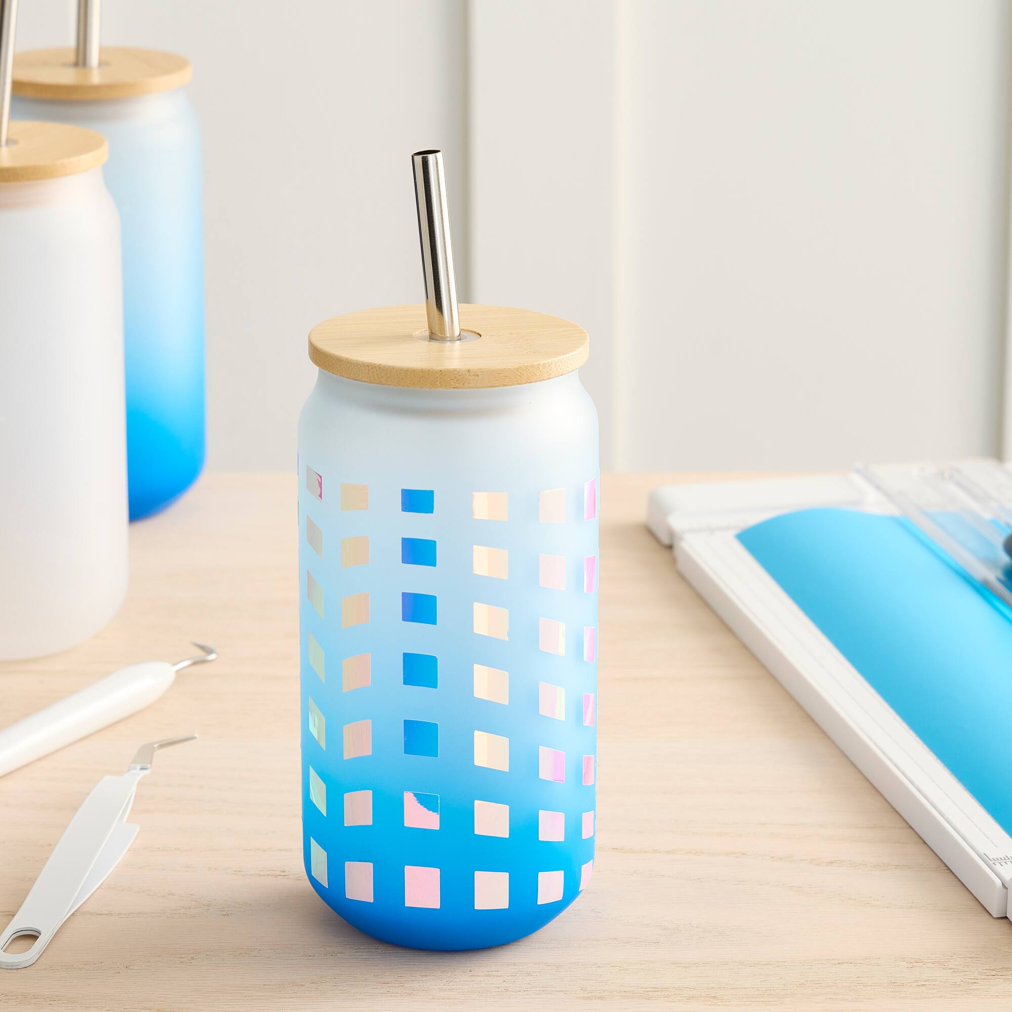 12 Pack: 18oz. Frosted Glass Sublimation Tumbler with Bamboo Lid & Straw by Make Market
